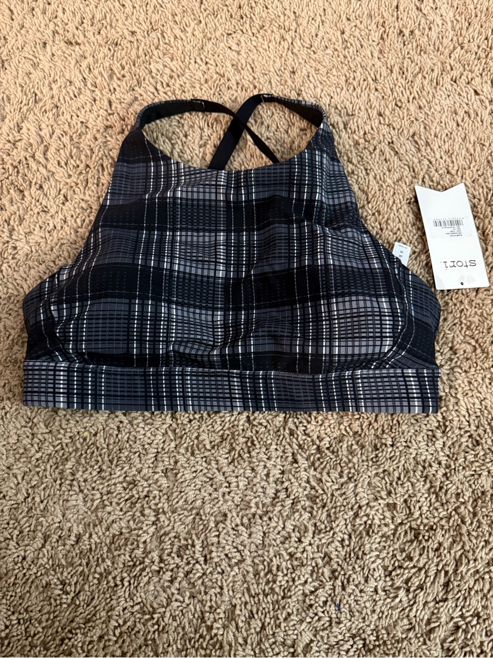 Stori Black & Gray Plaid High-Neck Bralette